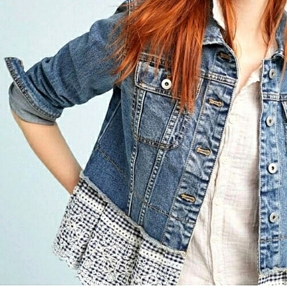 Anthropologie Pilcro Denim Jacket with Eyelet lace size xs - Picture 3 of 9